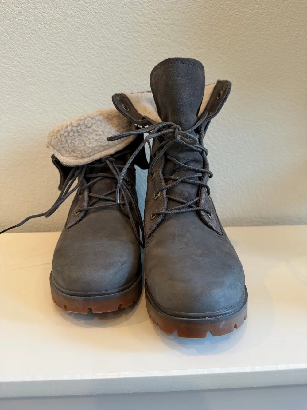 Timberland Gray Suede Lace-Up Shearling Cuff Boots